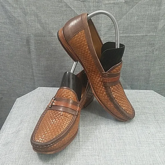 Mezlan Brown Woven Leather Slip-Ons Ambrogio by Mezlan Brown & Cognac Woven Leather Sport  main image 3